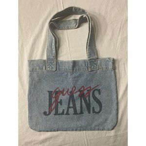 VINTAGE GUESS JEANS USA EARLY 90'S DENIM TOTE BAG PURSE SPELL OUT RETRO SHOPPER